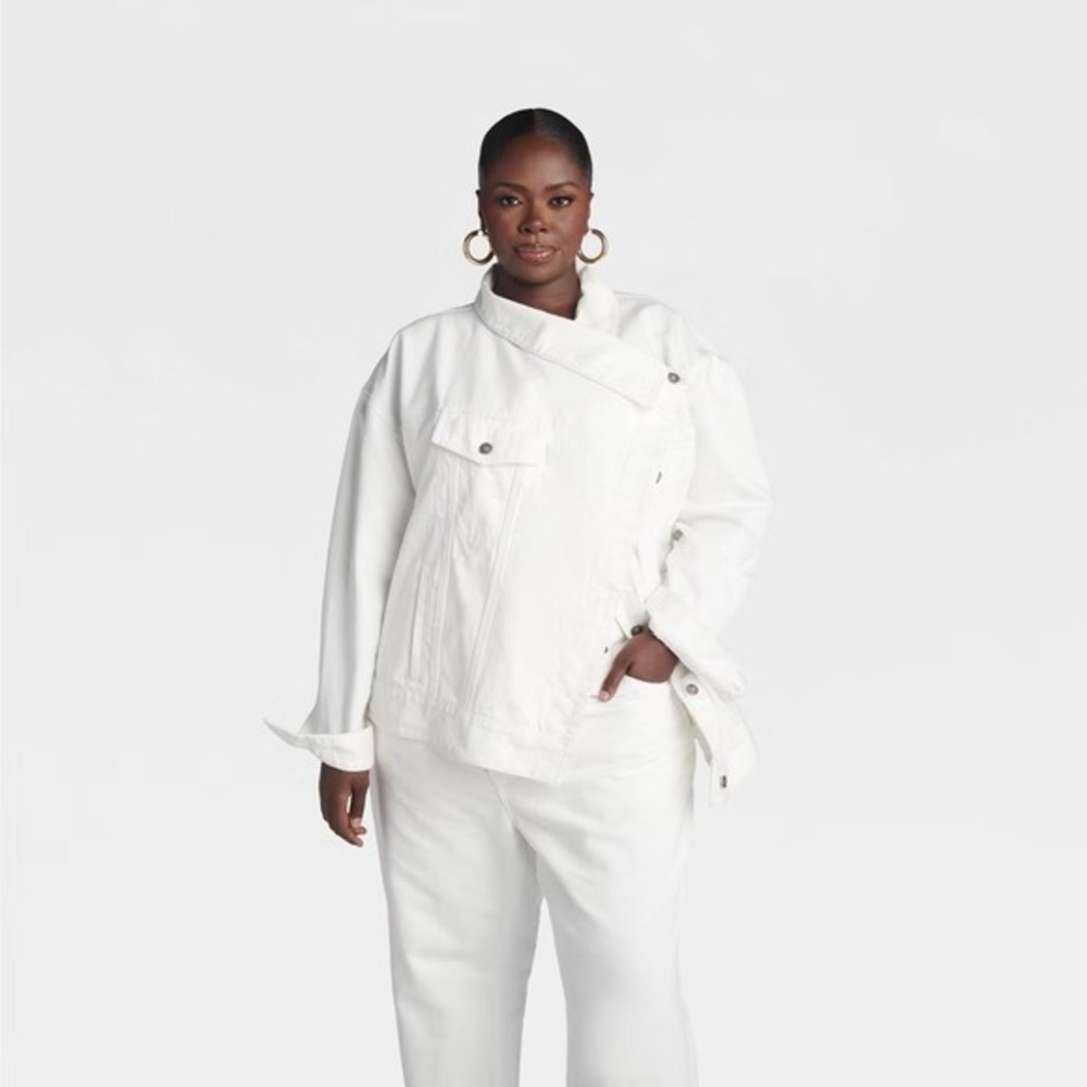 KBB by KAHLANA x Target Women's L Large The Asym Denim Jacket White Jean, New! - Picture 6 of 9